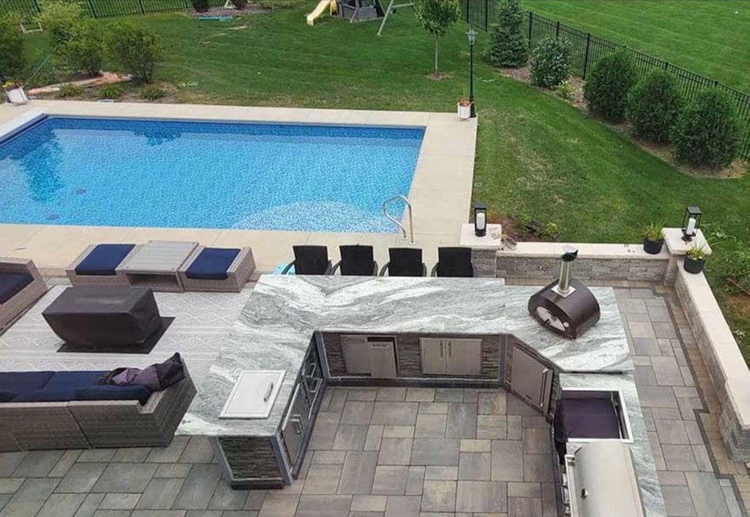 Ariel View Outdoor Kitchen and Pool